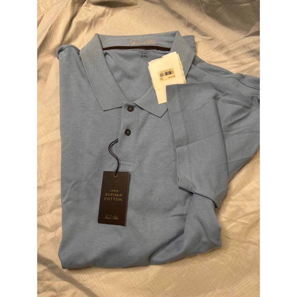 Tasso Elba Mens XXL Light Blue 100% Supima Cotton Short Sleeve Polo Shirt NWT